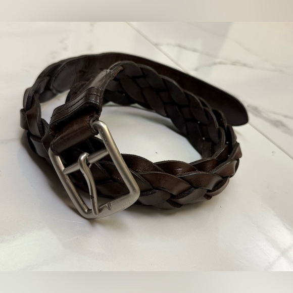 Coach Men's Braided Leather Belt - Dark Brown Size 36” - Picture 1 of 5